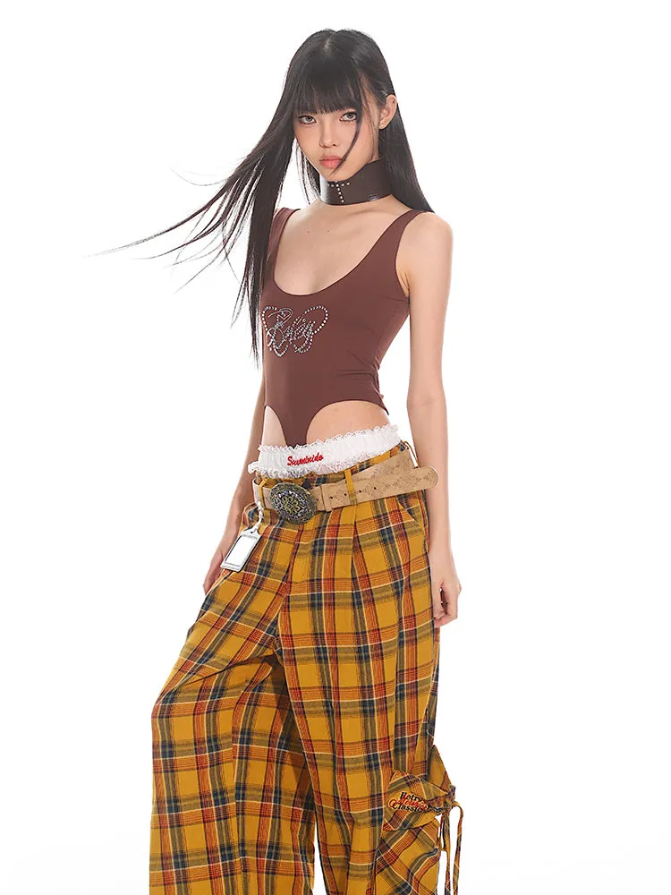 Wide Leg Plaid Cargo Pants