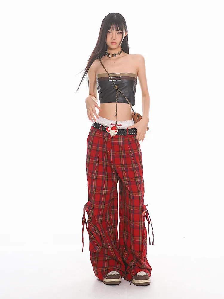 Wide Leg Plaid Cargo Pants