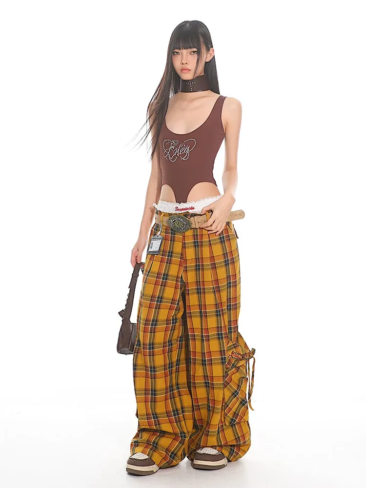 Wide Leg Plaid Cargo Pants