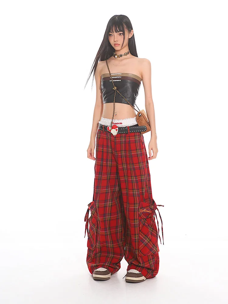 Wide Leg Plaid Cargo Pants