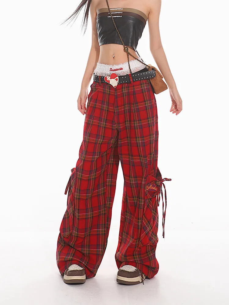 Wide Leg Plaid Cargo Pants