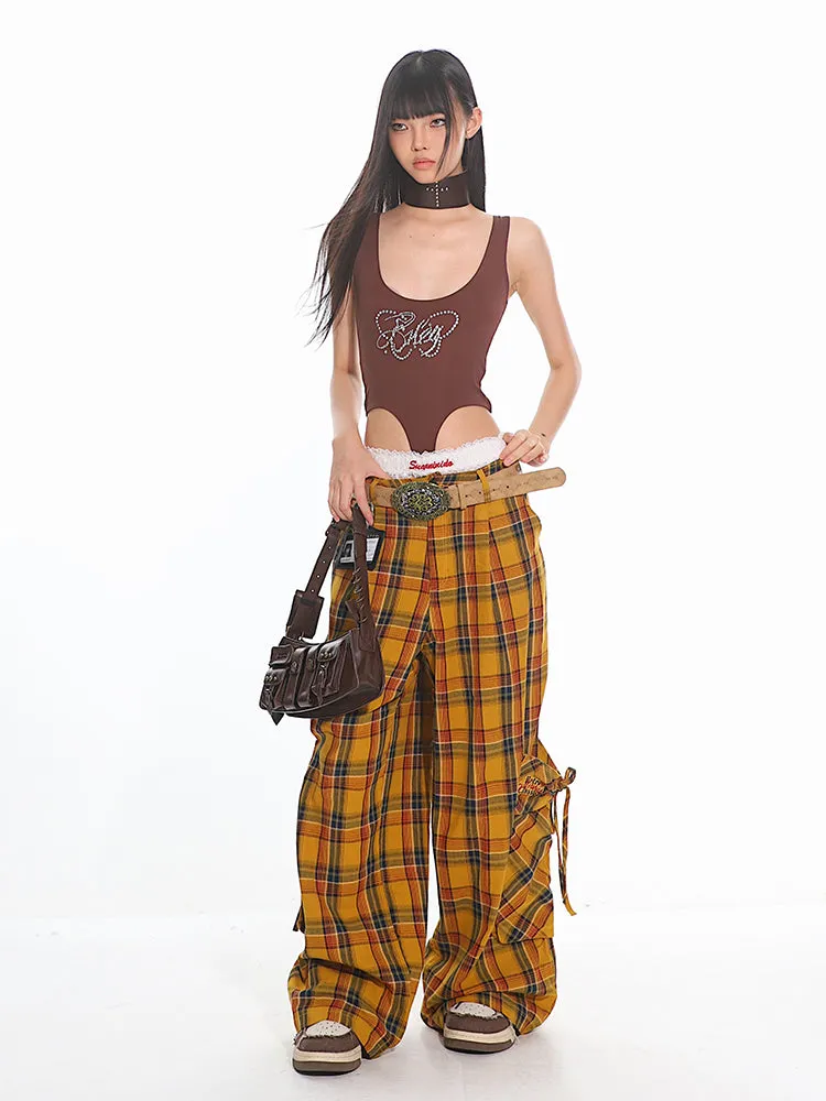 Wide Leg Plaid Cargo Pants