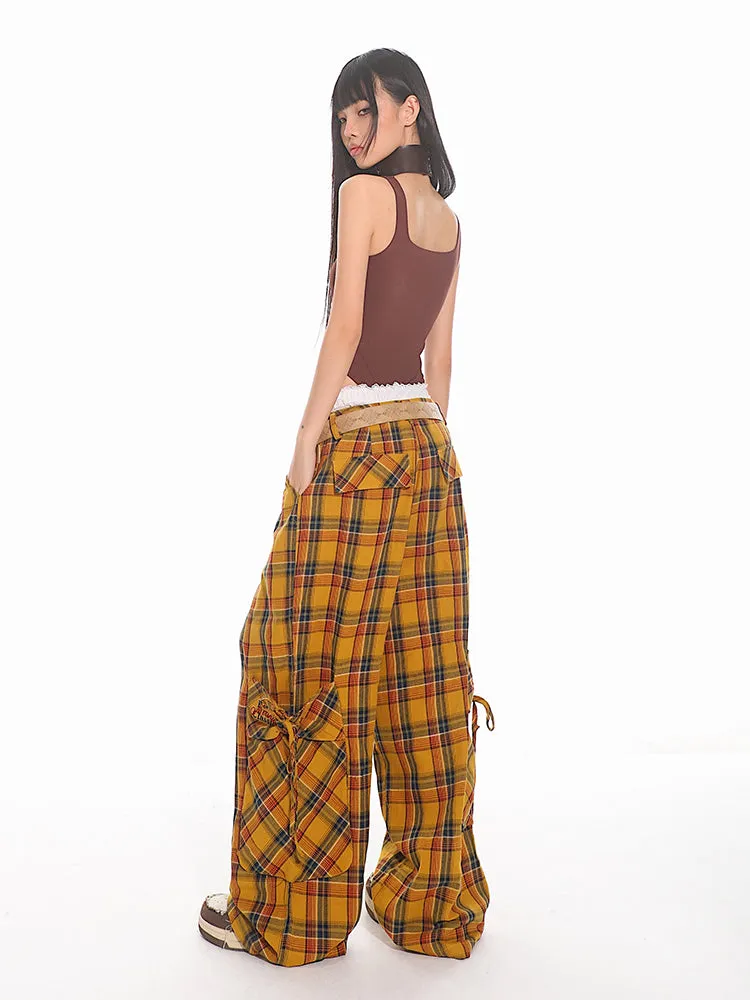 Wide Leg Plaid Cargo Pants