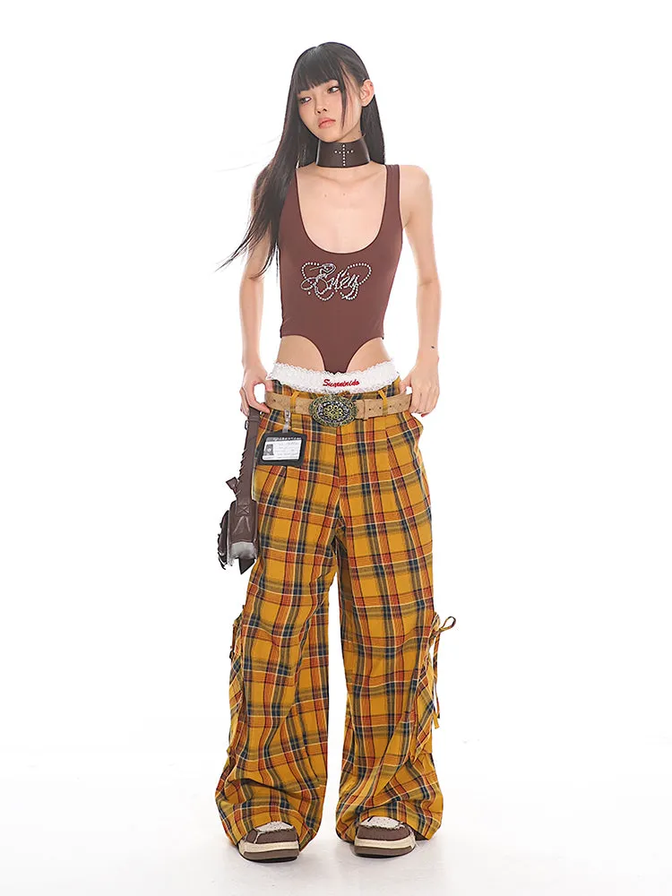 Wide Leg Plaid Cargo Pants