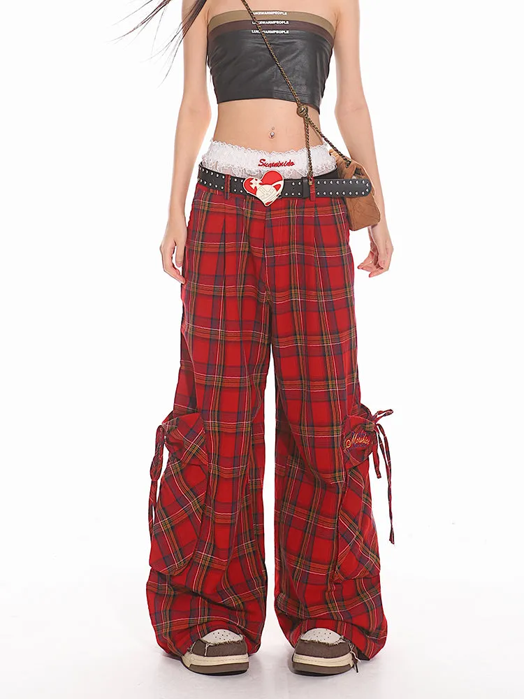 Wide Leg Plaid Cargo Pants