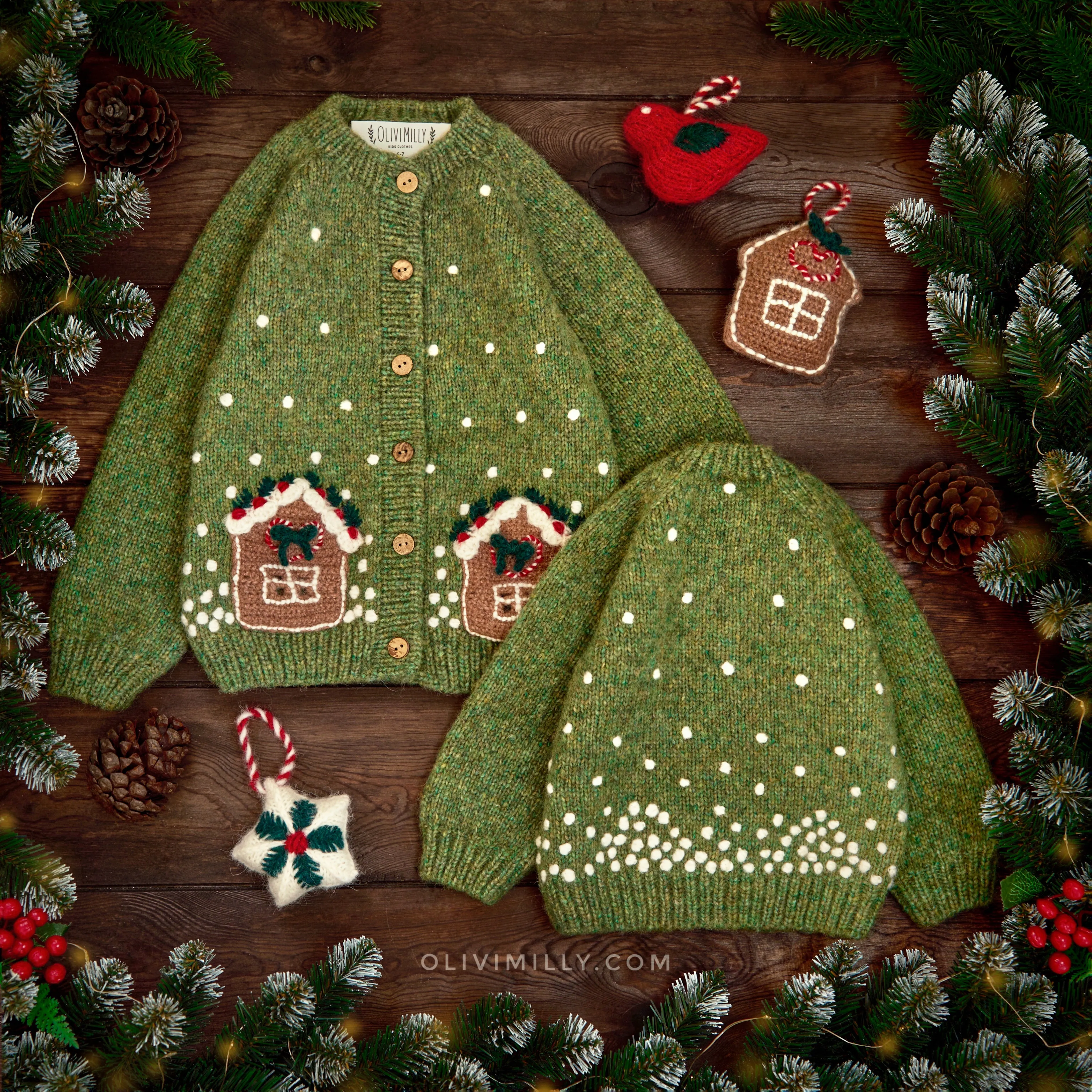 Winter Fairy Tale cardigan | Moss Green