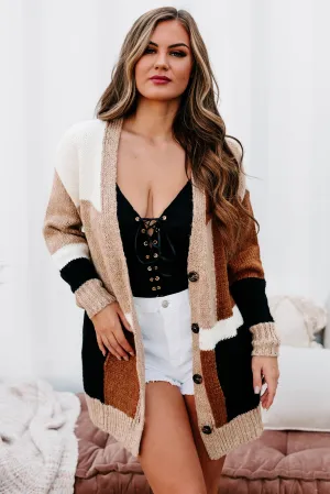 Wishing For Warmth Color Block Cardigan (Caramel Multi)