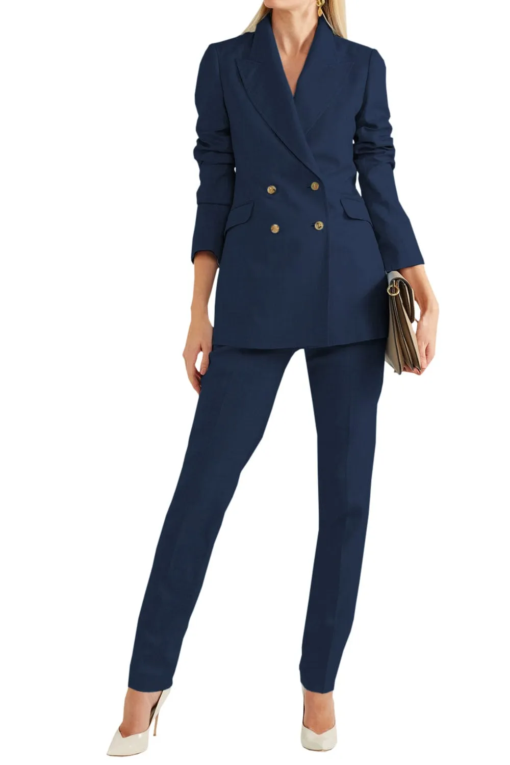 Women Linen Suit 2 Piece Peak Lapel Double Breasted Jacked (Blazer Pants）