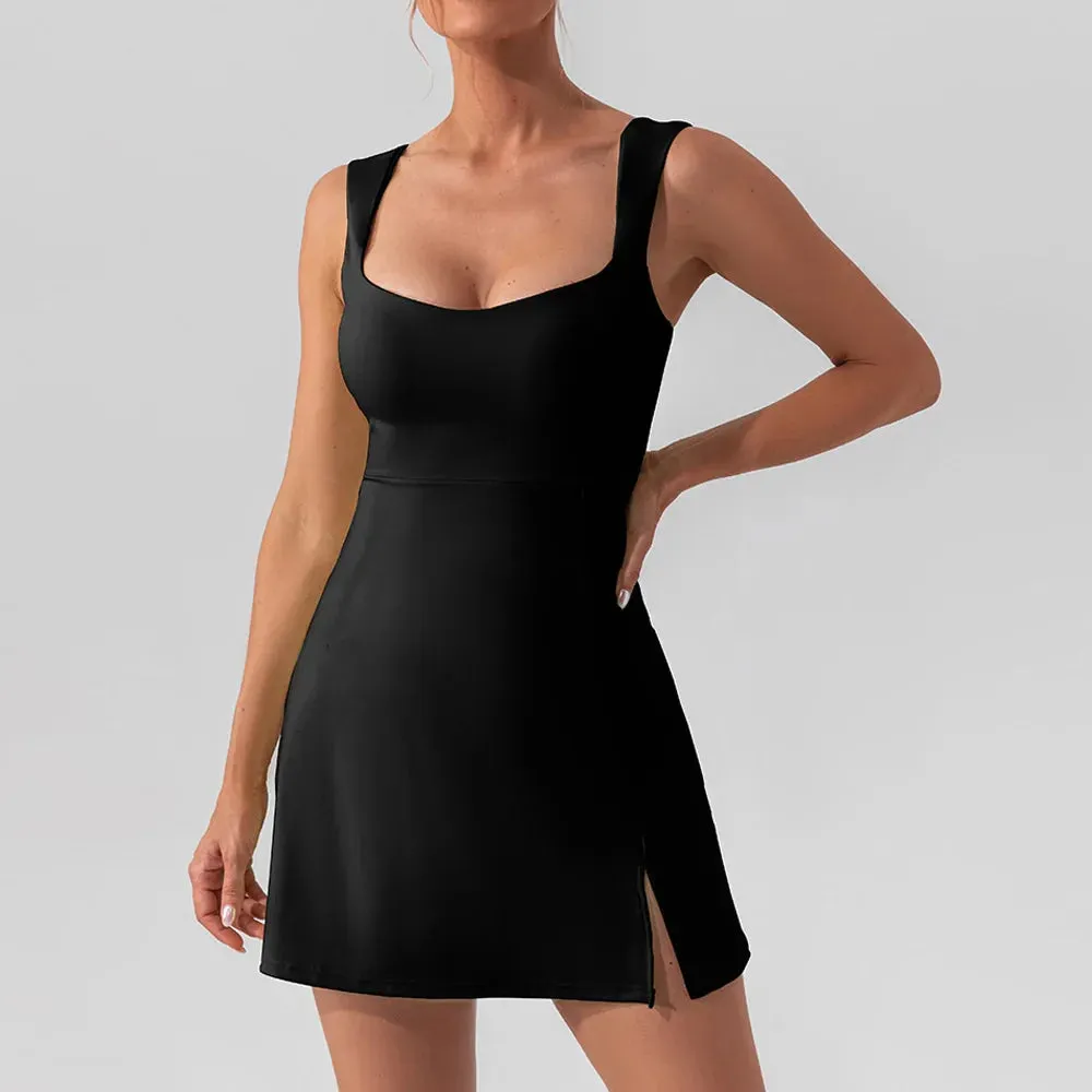 Women New Solid Sleeveless Tennis Dress Racerback Golf Dress Outfit Sportswear Dresses