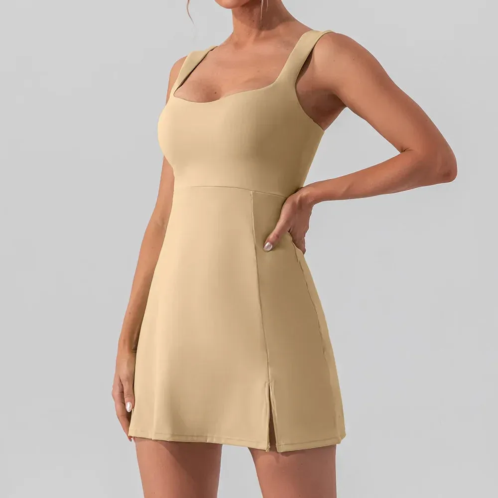 Women New Solid Sleeveless Tennis Dress Racerback Golf Dress Outfit Sportswear Dresses