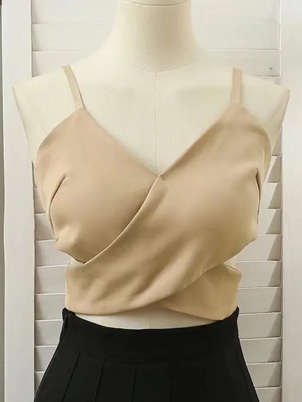Women Solid Cute Crop Tops Off Shoulder Tank Tops