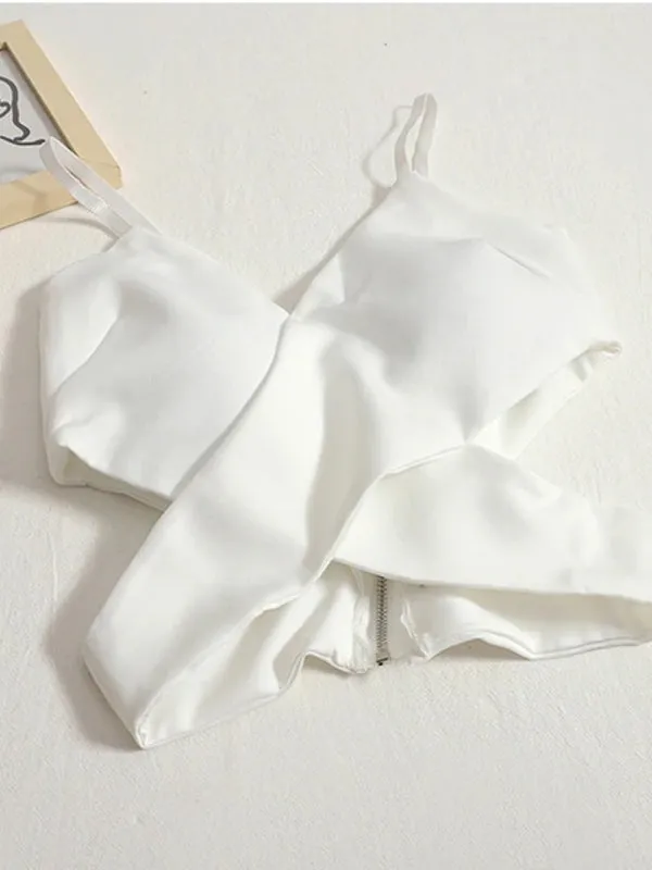 Women Solid Cute Crop Tops Off Shoulder Tank Tops