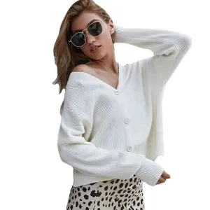Women's Bishop Long Sleeve Button Front Cardigan Sweater Coat Solid V Neck Jacket Outerwear K362