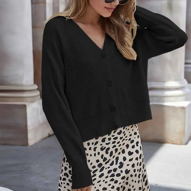 Women's Bishop Long Sleeve Button Front Cardigan Sweater Coat Solid V Neck Jacket Outerwear K362