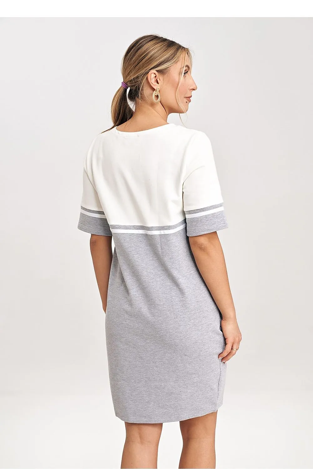 Women’s Day dress – Cotton Blend Casual Short Sleeve Color Block Mini Dress