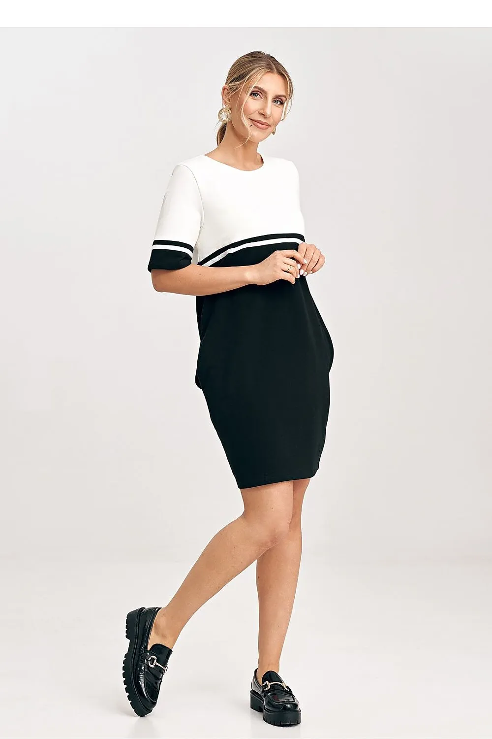Women’s Day dress – Cotton Blend Casual Short Sleeve Color Block Mini Dress