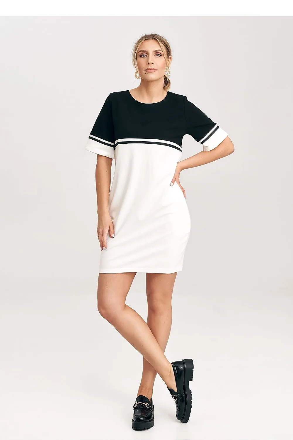 Women’s Day dress – Cotton Blend Casual Short Sleeve Color Block Mini Dress