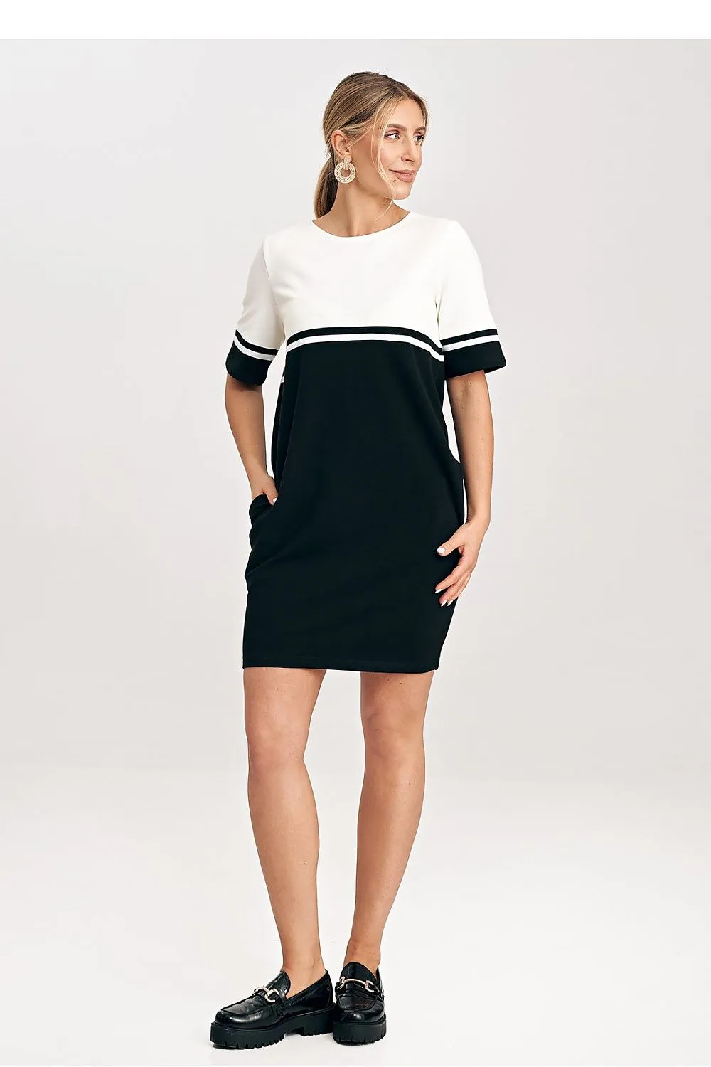 Women’s Day dress – Cotton Blend Casual Short Sleeve Color Block Mini Dress