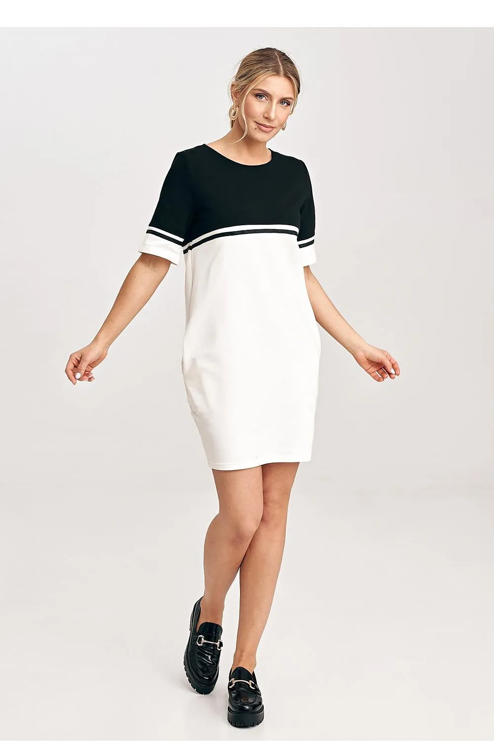 Women’s Day dress – Cotton Blend Casual Short Sleeve Color Block Mini Dress