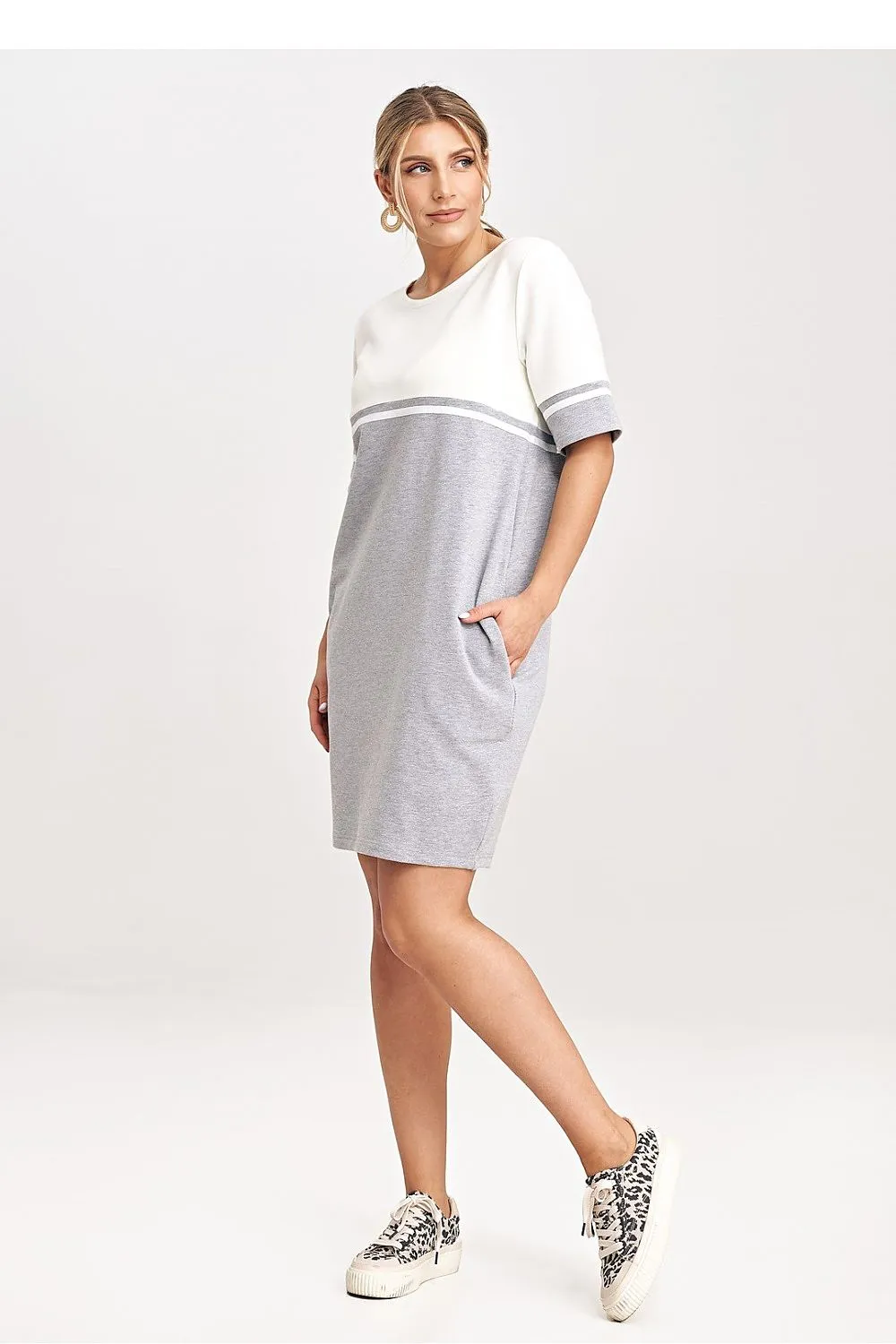 Women’s Day dress – Cotton Blend Casual Short Sleeve Color Block Mini Dress
