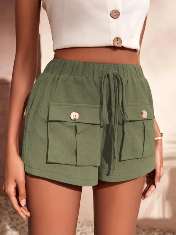 Women's Drawstring Pants Elastic Waist Casual Cargo Shorts