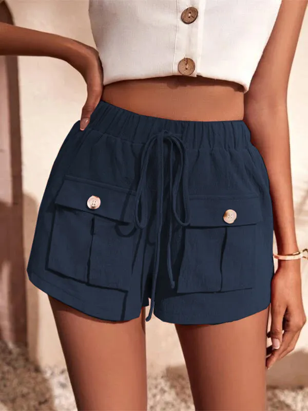 Women's Drawstring Pants Elastic Waist Casual Cargo Shorts