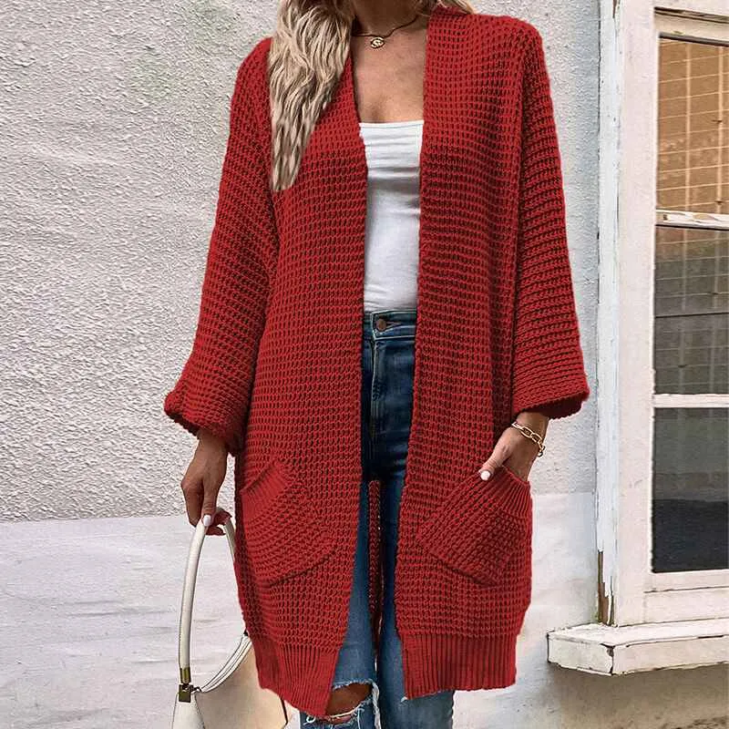Women's Long Sleeve Hoodie Sweaters Open Front Cardigan with Pockets K394