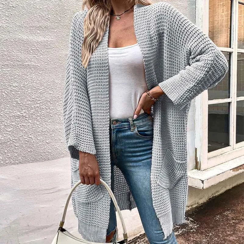 Women's Long Sleeve Hoodie Sweaters Open Front Cardigan with Pockets K394