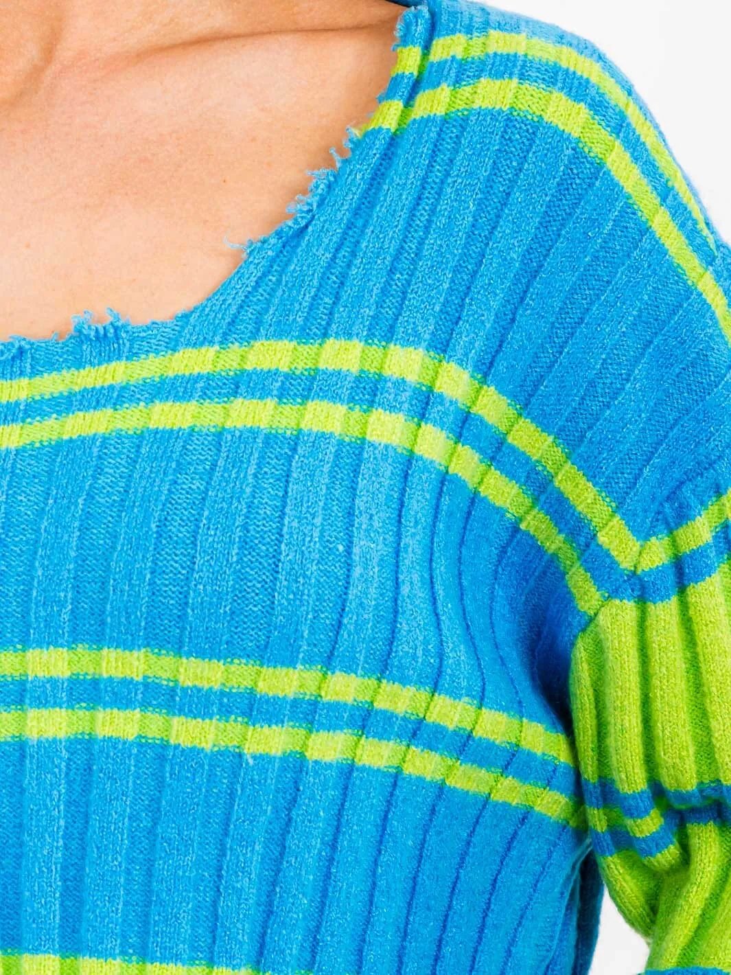 WOMEN'S LONG SLEEVE SQUARE NECK COLORBLOCK RIBBED SWEATER