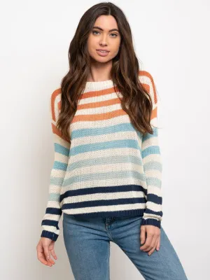 WOMEN'S MULTI STRIPES CREW NECK SWEATER