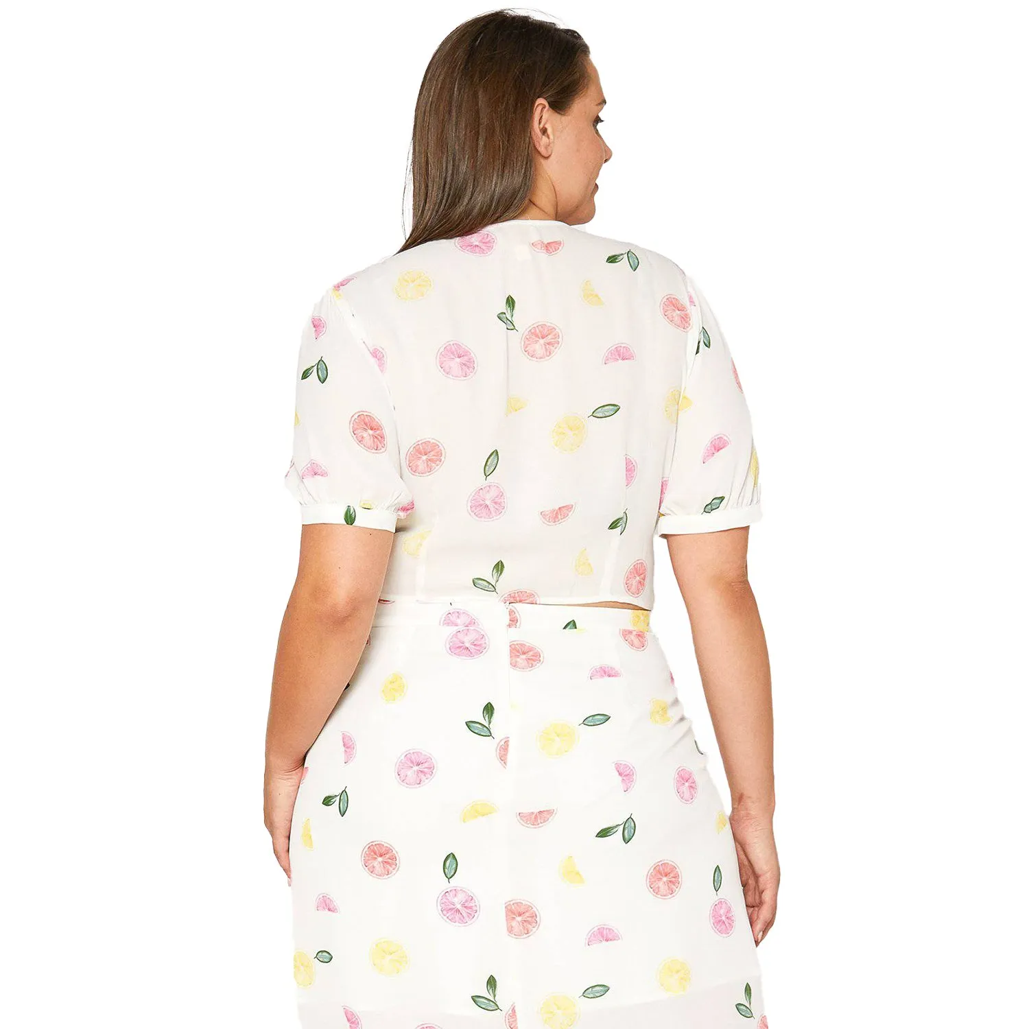 Women's Plus Size Tie Hem Open Front Blouse in Fruit Punch