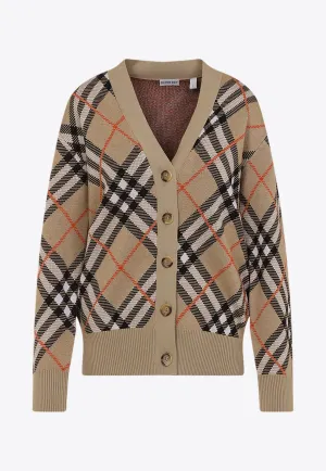 Wool-Blend Checked Cardigan