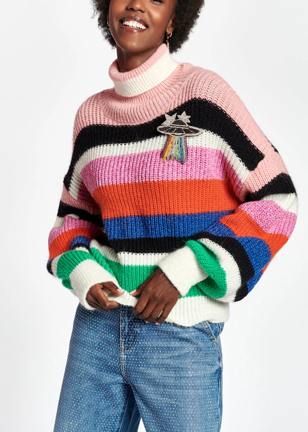 Wool-blend turtleneck sweater with stripes