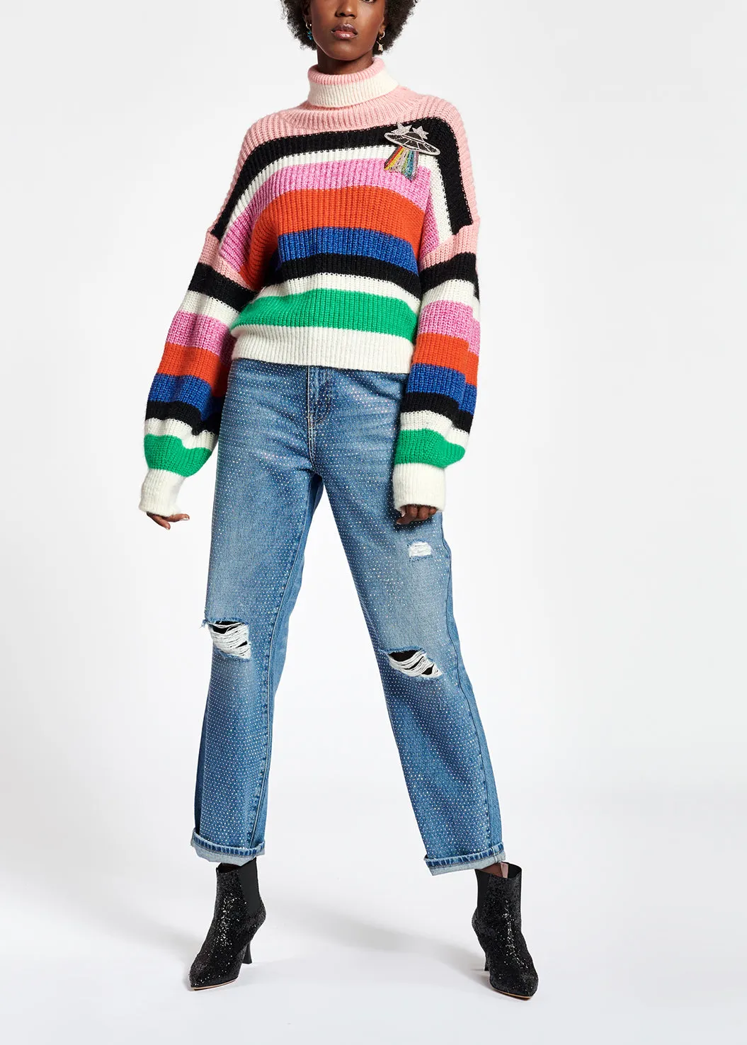 Wool-blend turtleneck sweater with stripes