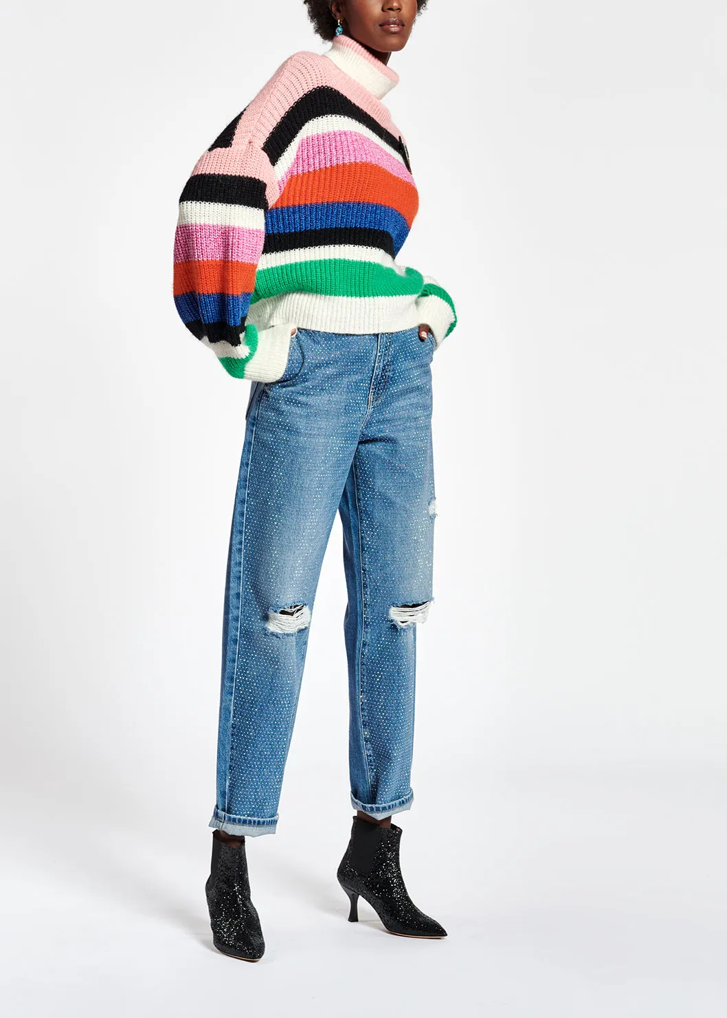 Wool-blend turtleneck sweater with stripes