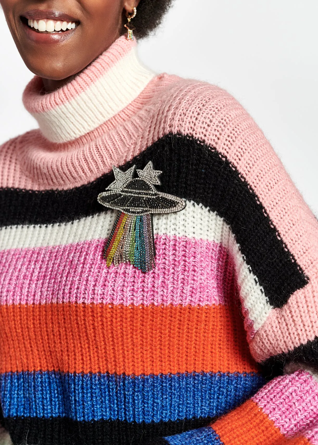 Wool-blend turtleneck sweater with stripes