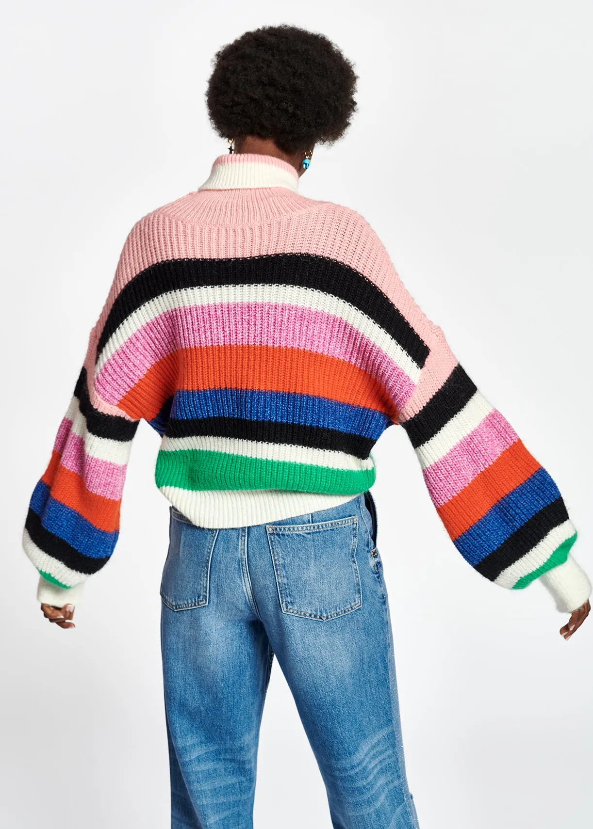 Wool-blend turtleneck sweater with stripes