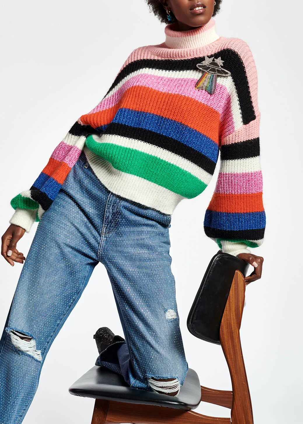 Wool-blend turtleneck sweater with stripes
