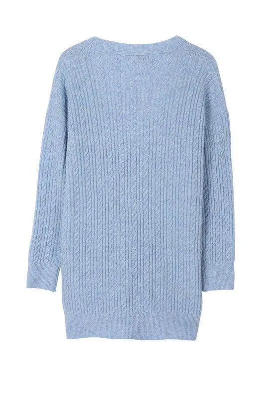Wool blended cable knitted cardigan