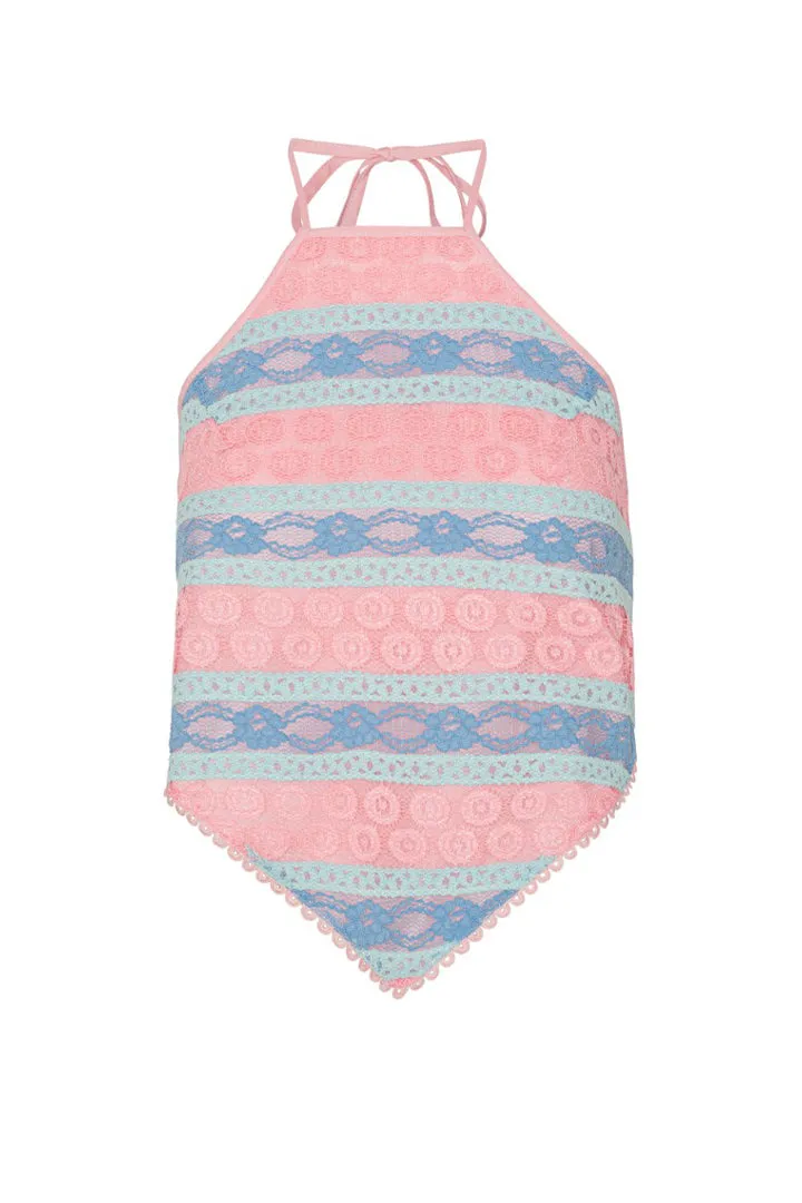 Yvonne Tie Top - Pink and Blue