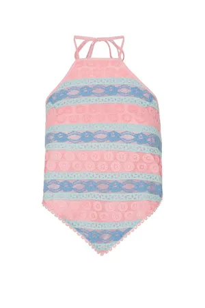Yvonne Tie Top - Pink and Blue
