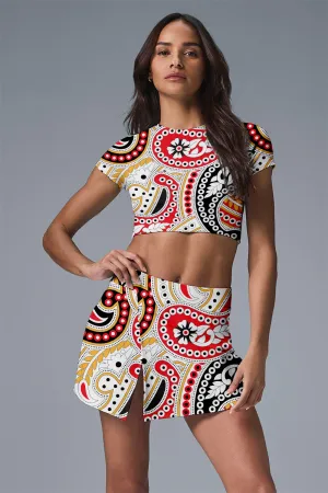 Zaya Skirt Set (Red Paisley Bloom) – Women's Crop Top and Skort for Workout, Tennis, or Golf