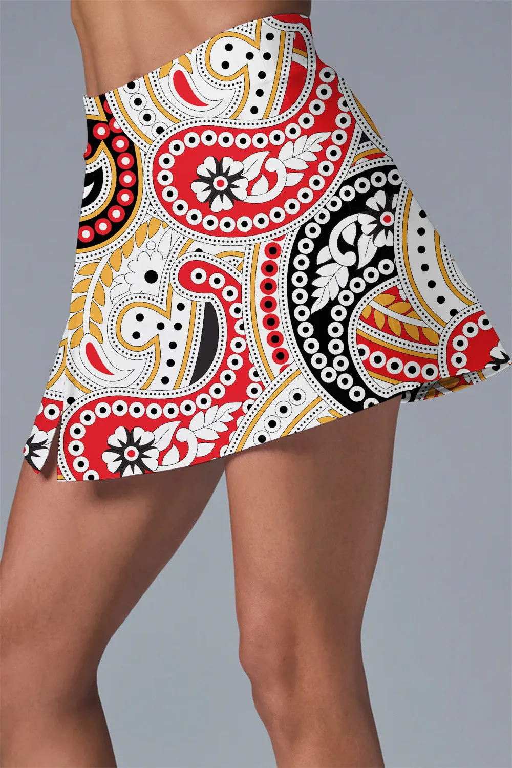 Zaya Skirt Set (Red Paisley Bloom) – Women's Crop Top and Skort for Workout, Tennis, or Golf