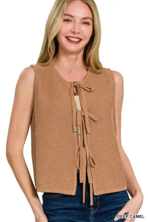 Zenana Tie Front Sweater Vest