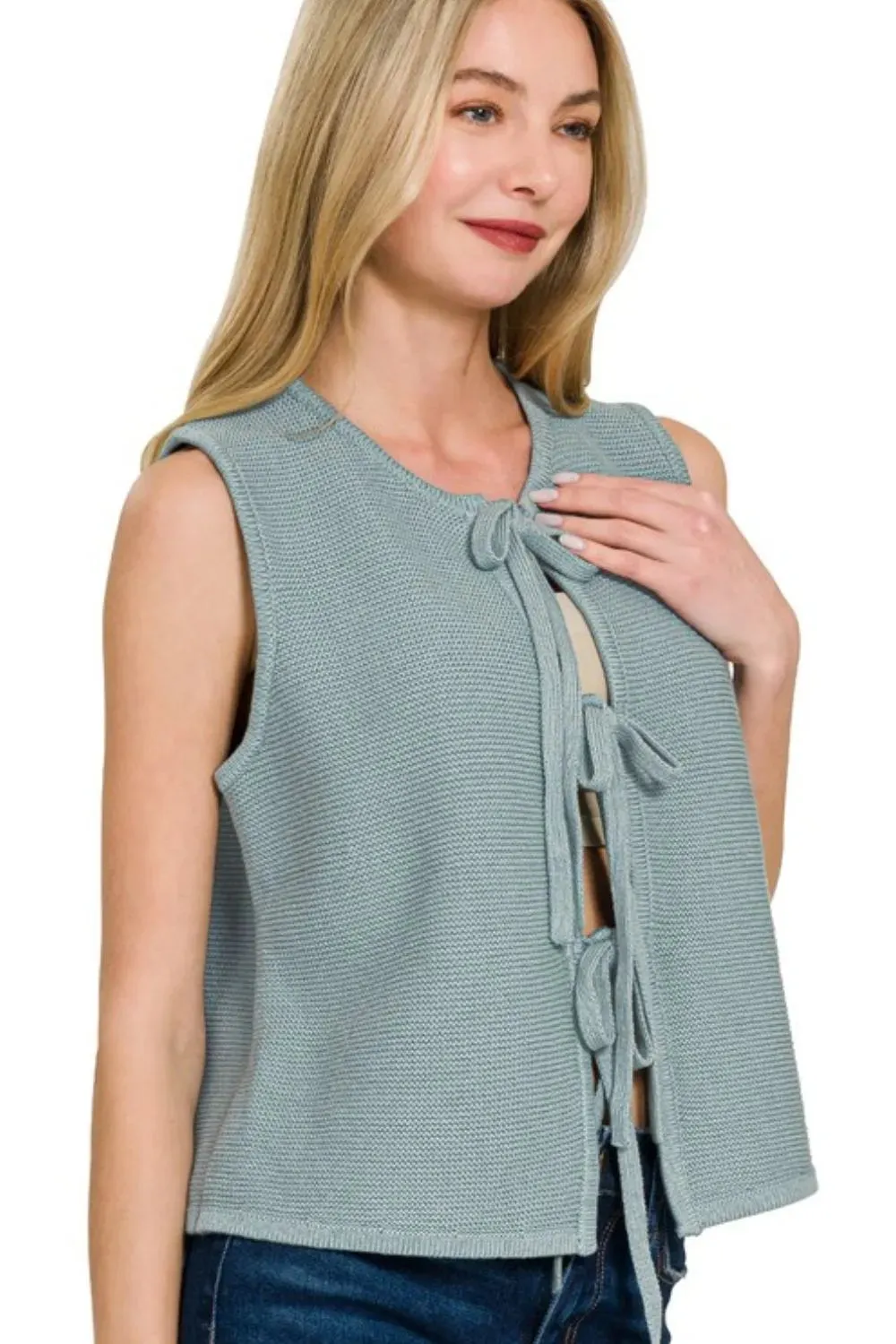 Zenana Tie Front Sweater Vest